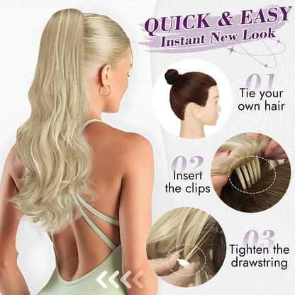 Lockiger Pferdeschwanz 50cm – Platinblond Haarverlängerung mit Clip