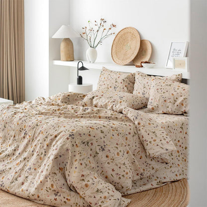 Blumen Bettwäsche Set Braun 200x200 cm - 3-teilig Botanisch