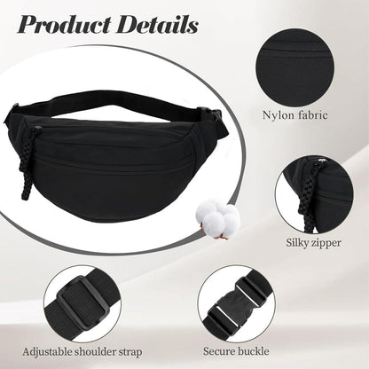 Nylon Umhängetasche Damen, Bauchtasche Klein, Schwarz