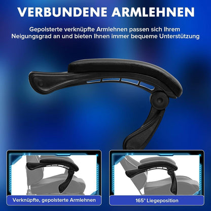 Gaming Stuhl mit Fußstütze, Ergonomisch, Grau