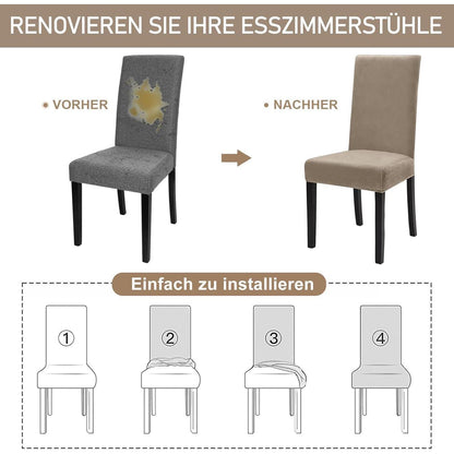 Stretch Samt Stuhlhussen Set – Khaki, 4 Stück