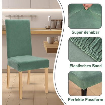 Stretch Samt Stuhlhussen Set - Bohnengrün (4 Stück)