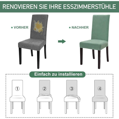 Stretch Samt Stuhlhussen Set - Bohnengrün (4 Stück)