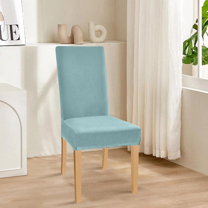 Samt Stuhlhussen 6er Set – Elastisch & Waschbar – Graublau