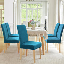 Stretch Samt Stuhlhussen 4er Set – Pfaublau