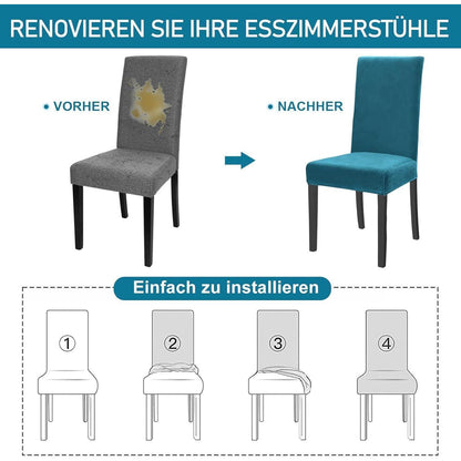 Stretch Samt Stuhlhussen 4er Set – Pfaublau