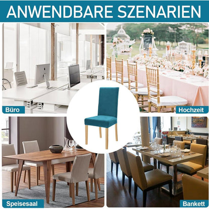 Stretch Samt Stuhlhussen 4er Set – Pfaublau