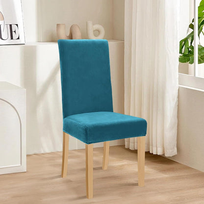 Stretch Samt Stuhlhussen 4er Set – Pfaublau