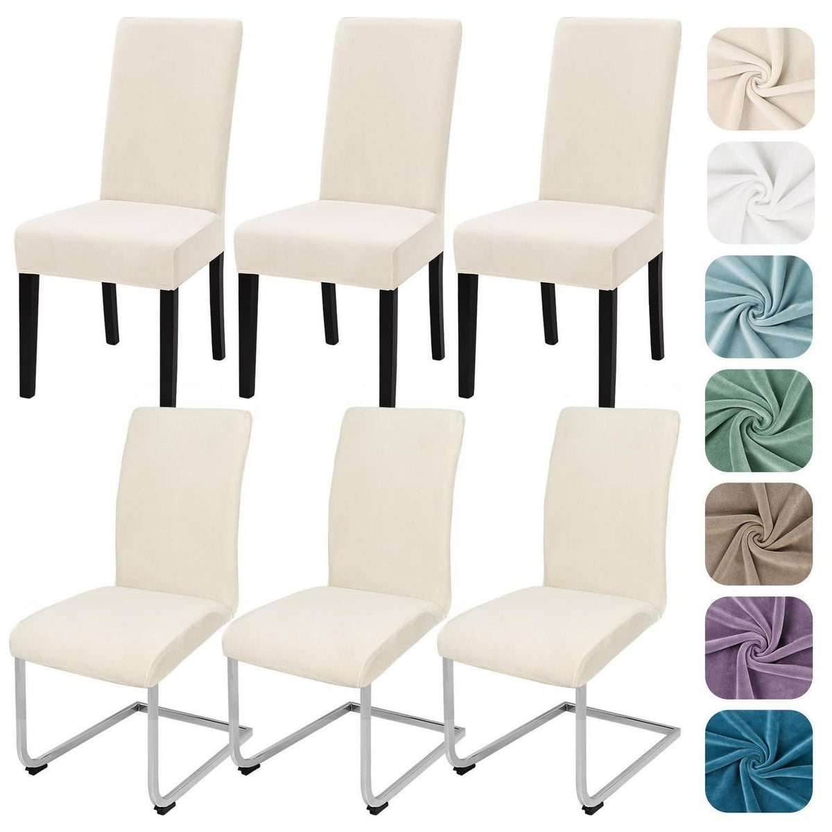 Stretch Samt Stuhlhussen 6er Set – Beige