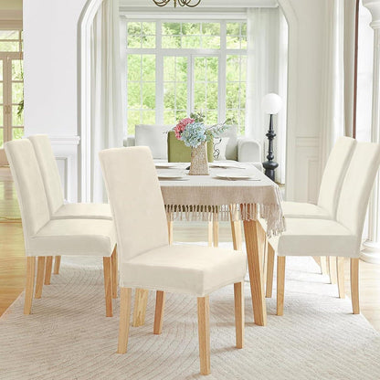 Stretch Samt Stuhlhussen 6er Set – Beige