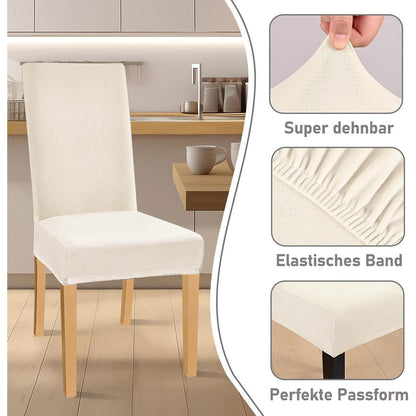 Stretch Samt Stuhlhussen 6er Set – Beige
