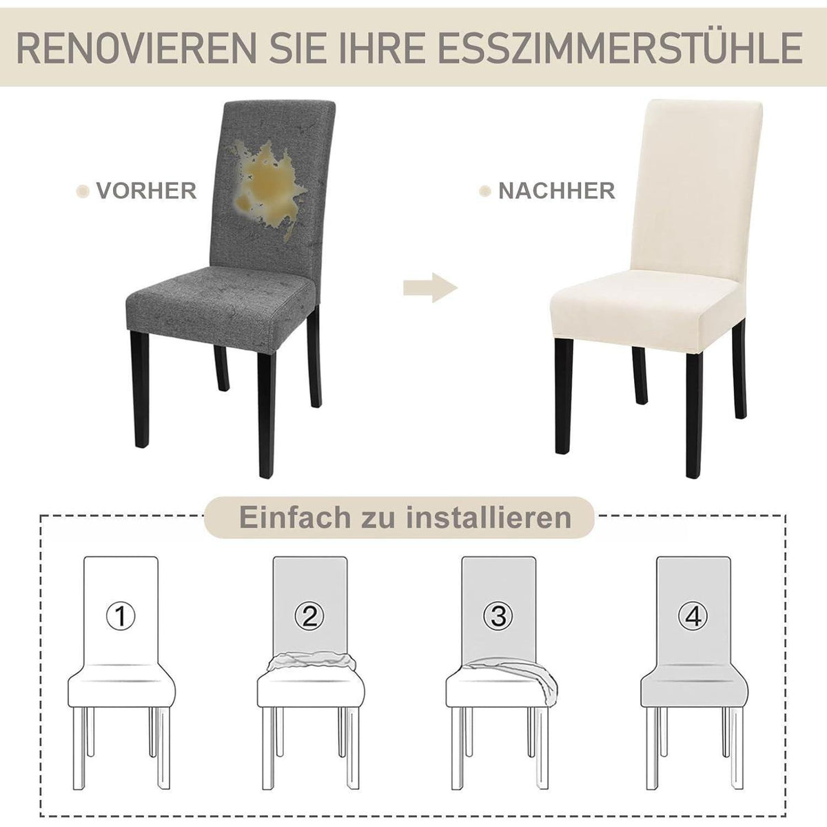 Stretch Samt Stuhlhussen 6er Set – Beige