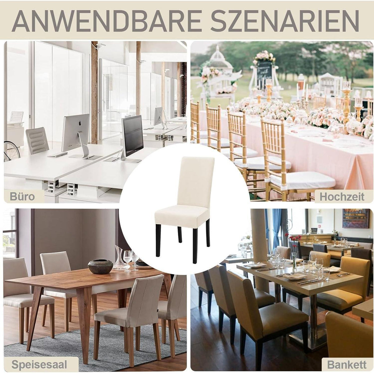 Stretch Samt Stuhlhussen 6er Set – Beige