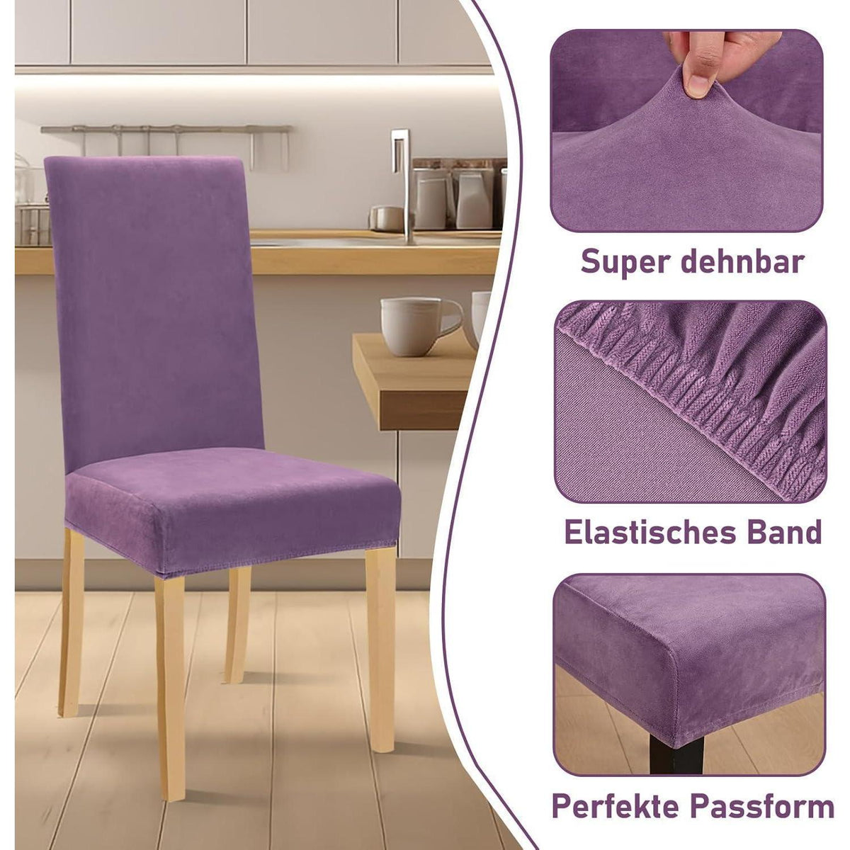 Stretch Samt Stuhlhussen 6er Set - Graulila