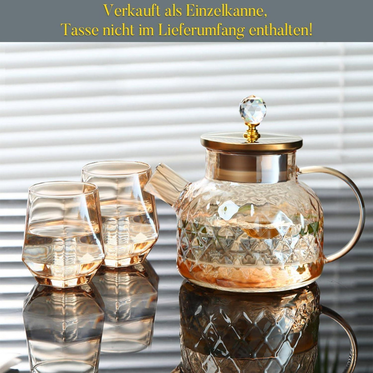 Glas Teekanne 1L mit Edelstahl Deckel - Auslaufsicher