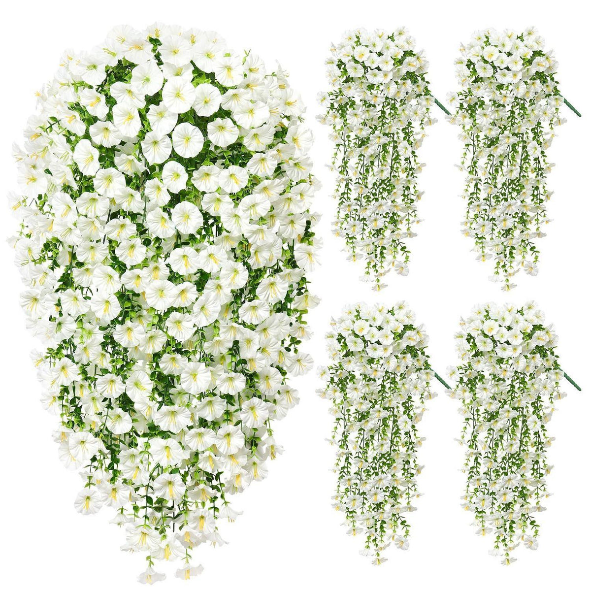 Künstliche Hängeblumen mit Eukalyptus – 4er Set Weiß