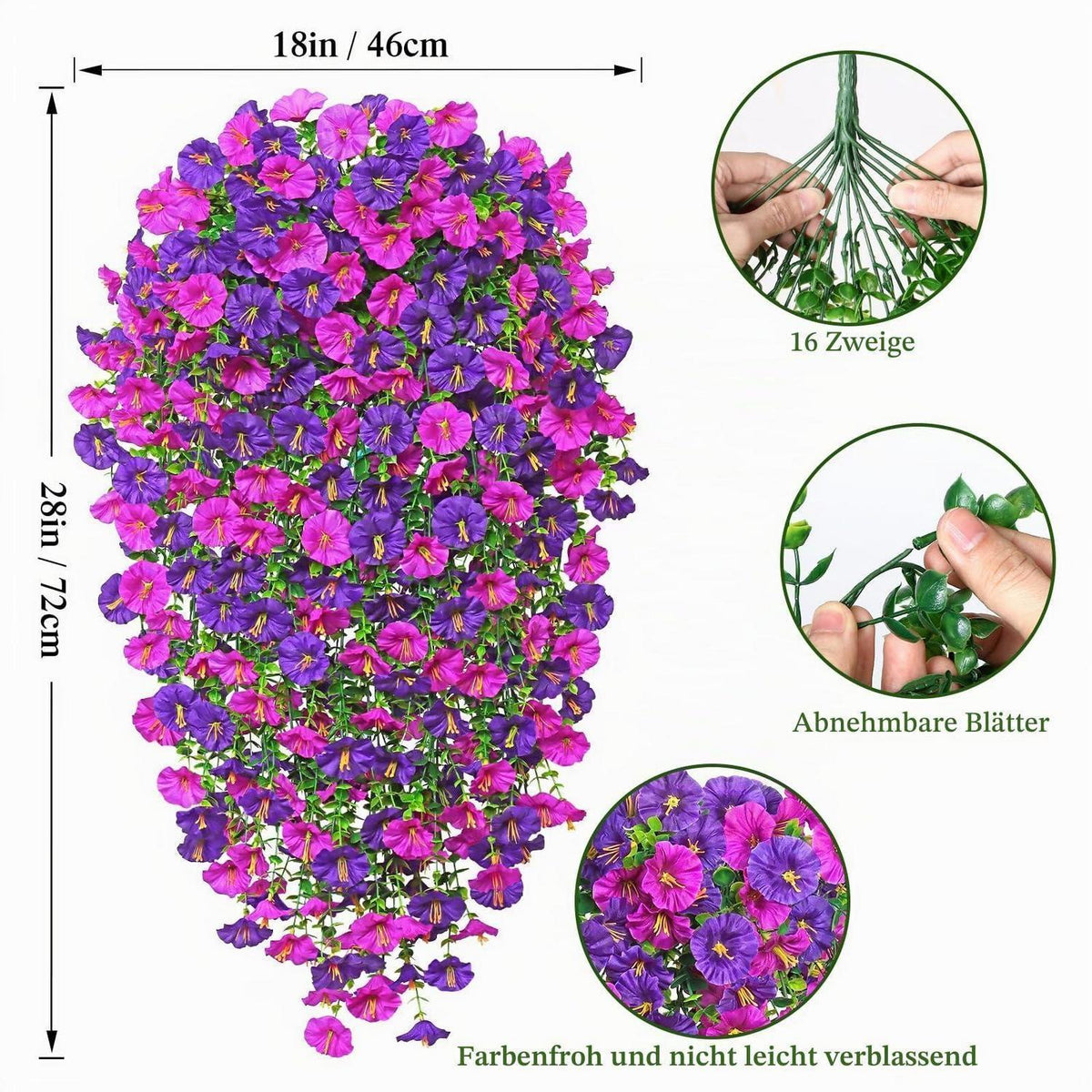 Künstliche Hängeblumen mit Eukalyptus – Lila Fuchsia 4er Set