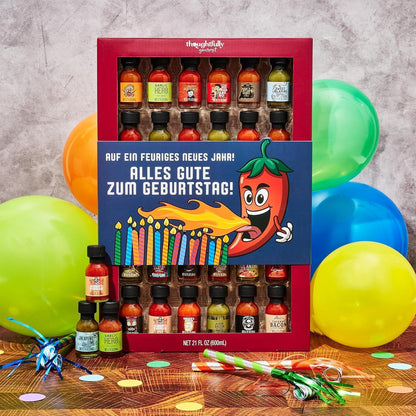 30 Scharfe Saucen Geschenkset – Geburtstagsbox für Schärfe-Fans