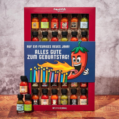 30 Scharfe Saucen Geschenkset – Geburtstagsbox für Schärfe-Fans