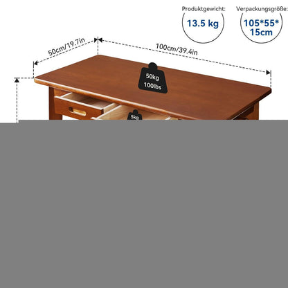 Massivholz Schreibtisch mit Schubladen und Kleiderstange, Rustikales Braun