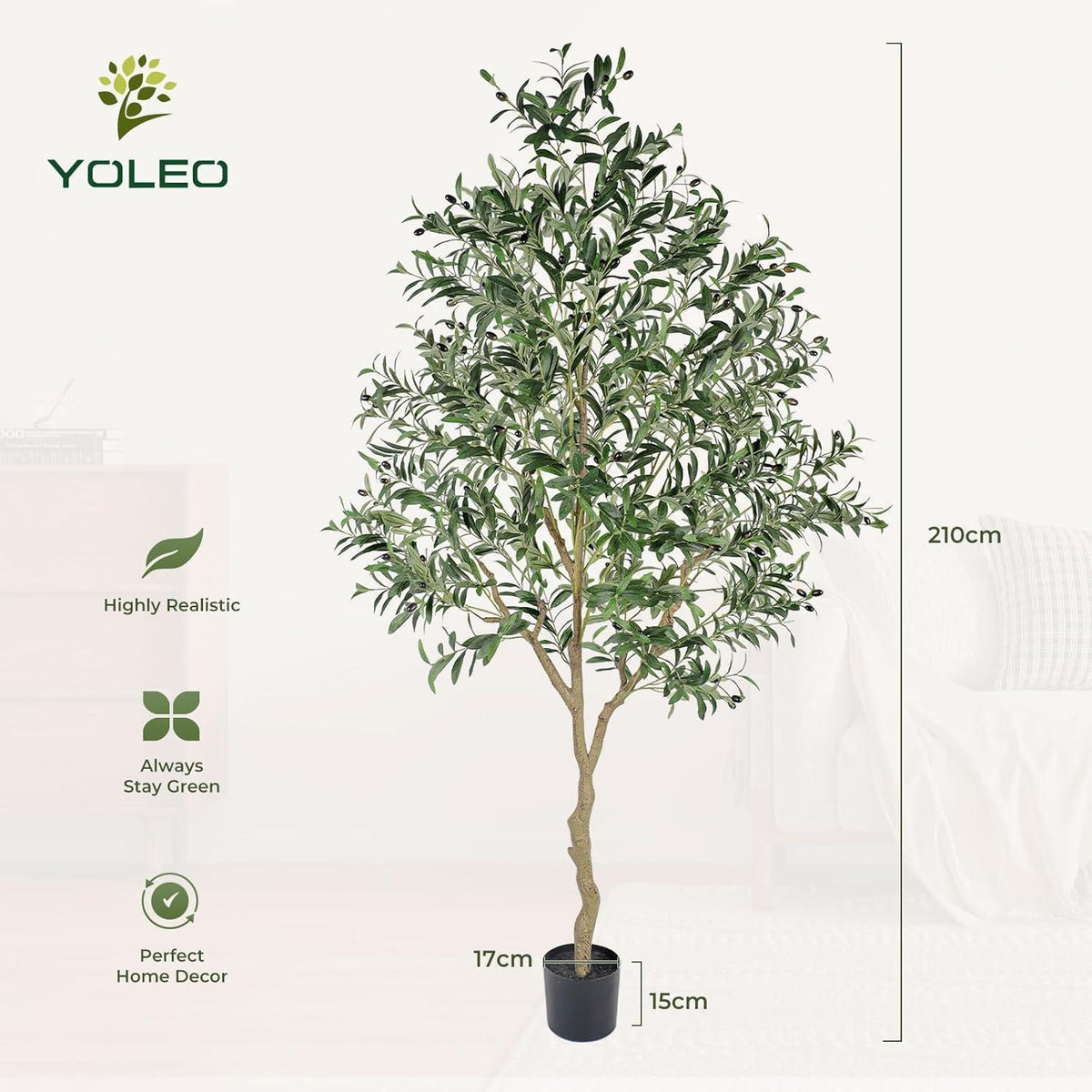 Künstlicher Olivenbaum 210cm groß, naturgetreu für Ihr Zuhause