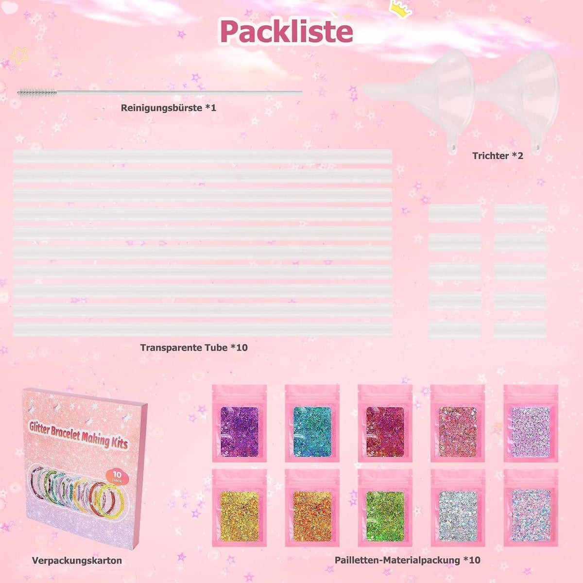 DIY Glitzerarmband-Bastelset für Mädchen ab 6 Jahren