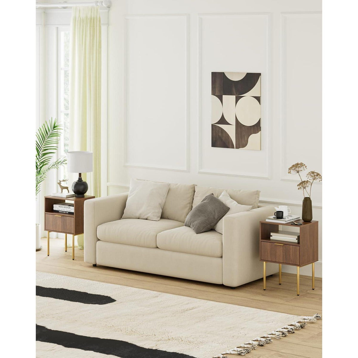 Nachttisch mit Schublade und Ablage, Nussbaum, Modern Boho