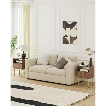 Nachttisch mit Schublade und Ablage, Nussbaum, Modern Boho