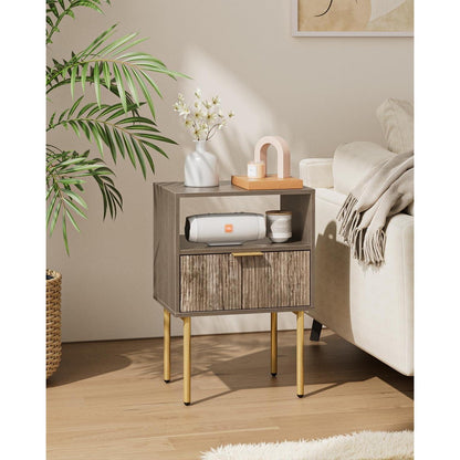 Nachttisch mit Schublade und Ablage, Nussbaum, Modern Boho