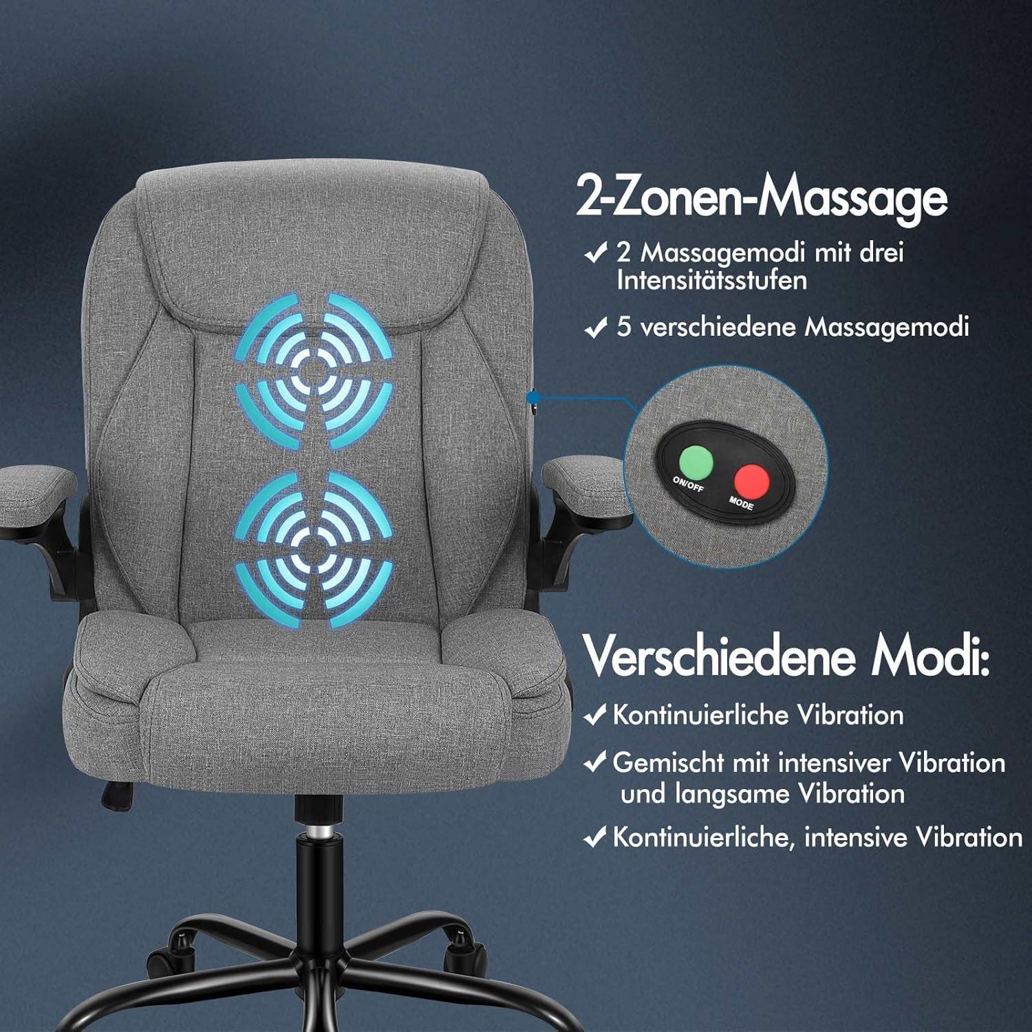 Alfordson Ergonomischer Massage Bürostuhl mit Massagefunktion, SGS Gas-Lift, Max. 150kg, Grau