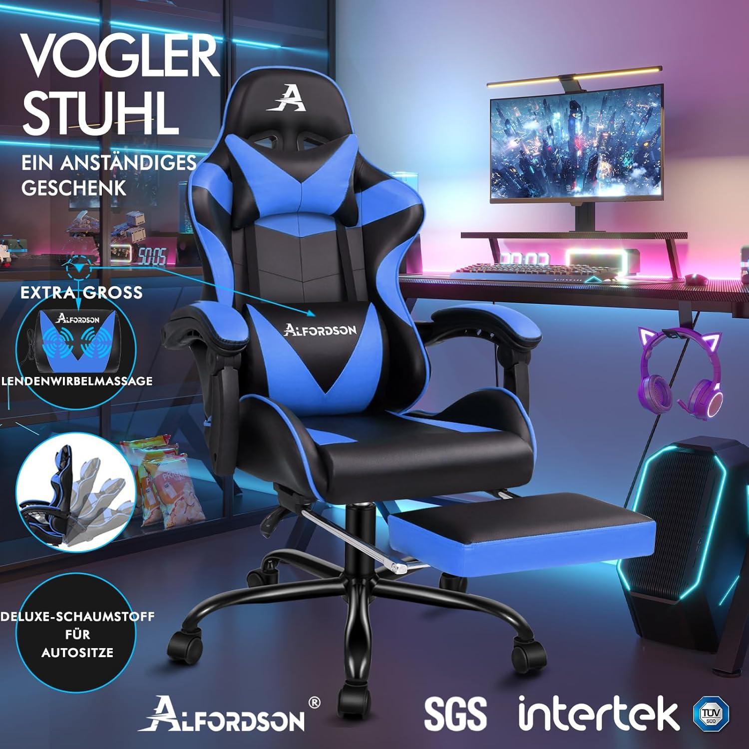 Ergonomischer Gaming-Stuhl mit Massagefunktion und Fußstütze