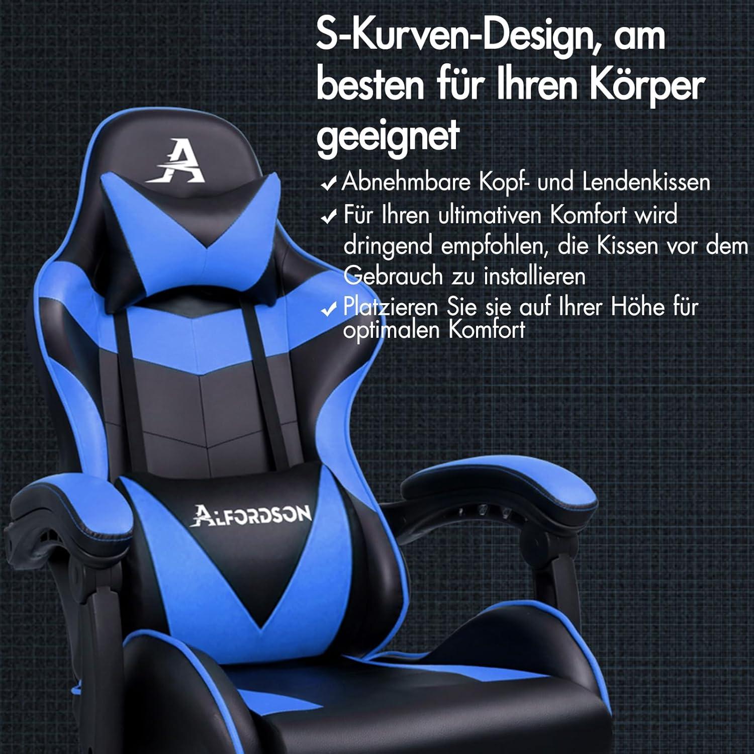 Videospielstuhl Bürostuhl Massage-Rennstuhl 180 kg Tragkraft Blau