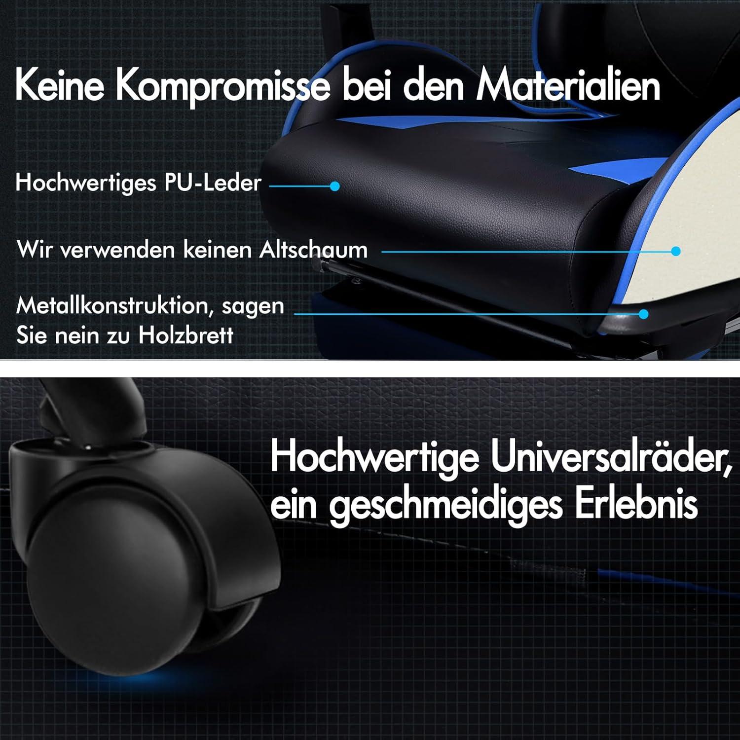 Videospielstuhl Bürostuhl Massage-Rennstuhl 180 kg Tragkraft Blau