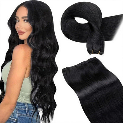 Echthaar Tressen Schwarz 65cm zum Einnähen - Remy Haar
