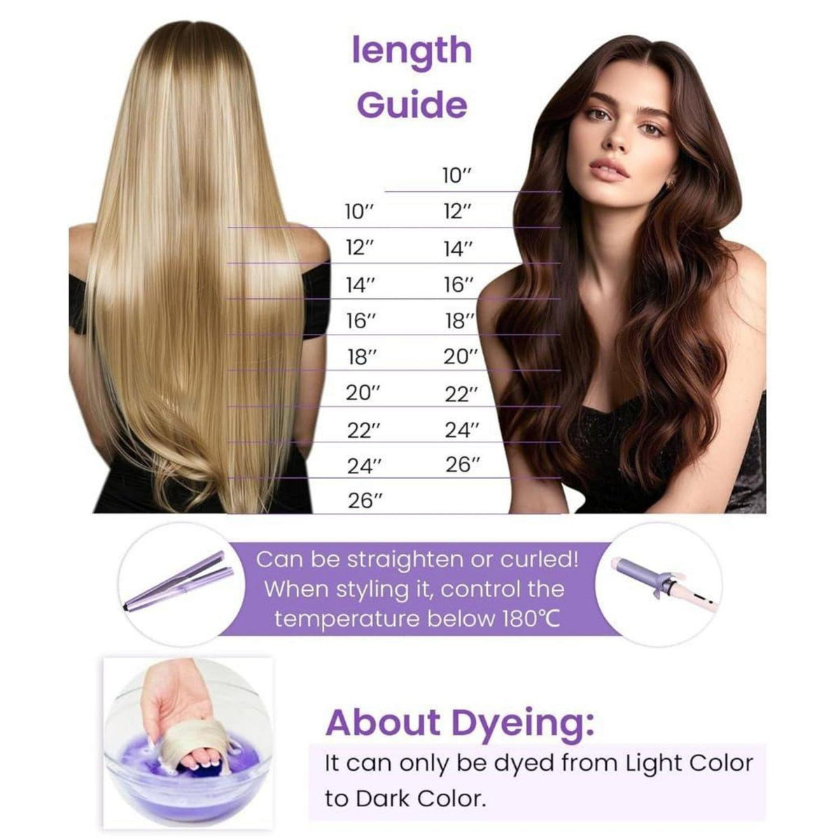 Echthaar Tressen Schwarz 65cm zum Einnähen - Remy Haar