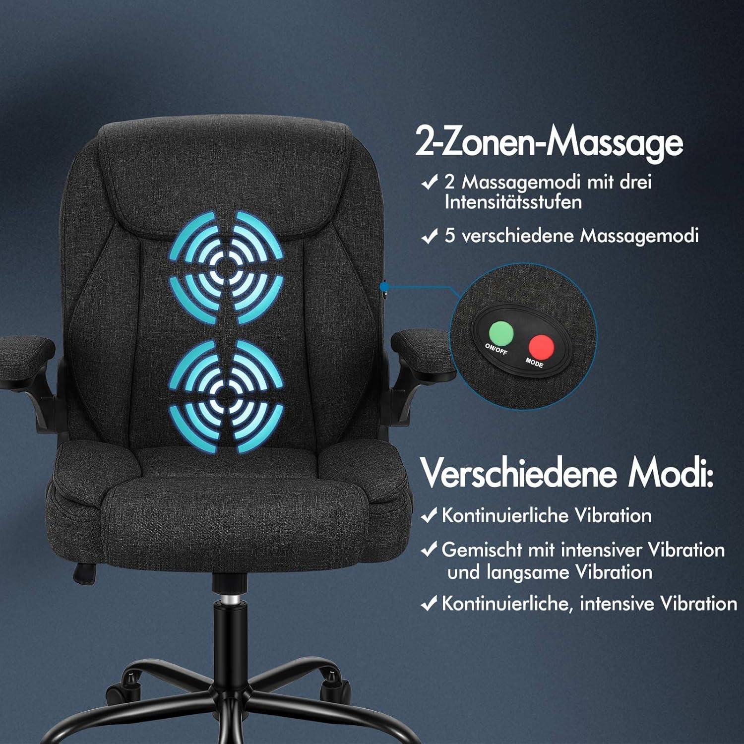 Ergonomischer Massage Bürostuhl mit Klappbarer Armlehne und SGS Gas-Lift Schwarz