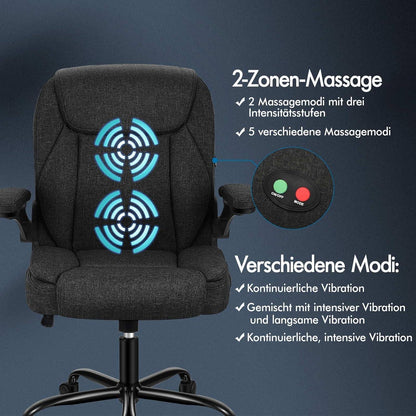 Ergonomischer Massage Bürostuhl mit Klappbarer Armlehne und SGS Gas-Lift Schwarz