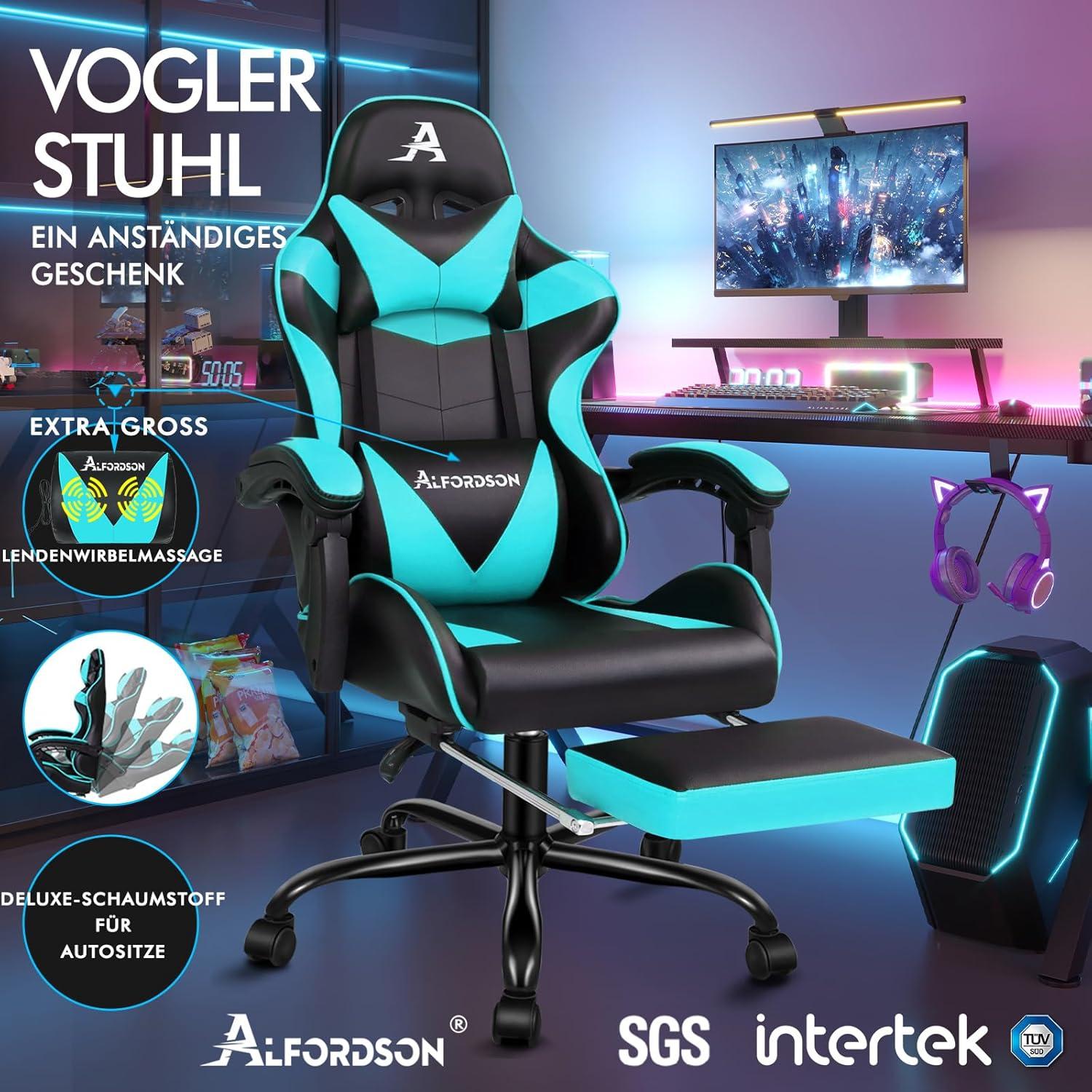 Ergonomischer Gaming-Stuhl mit Massagefunktion und Fußstütze