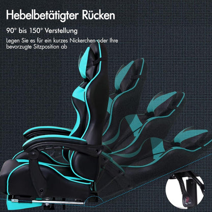 ALFORDSON Videospielstuhl ergonomisch Massage Bürostuhl einziehbare Fußstütze Cyan