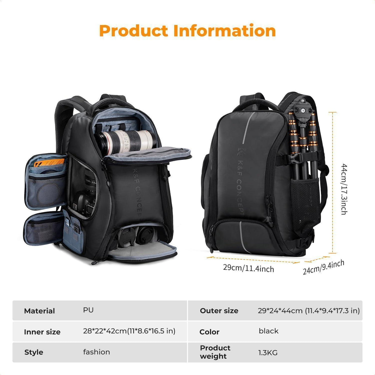 Kamerarucksack wasserdicht 25L mit Laptopfach und Stativhalterung