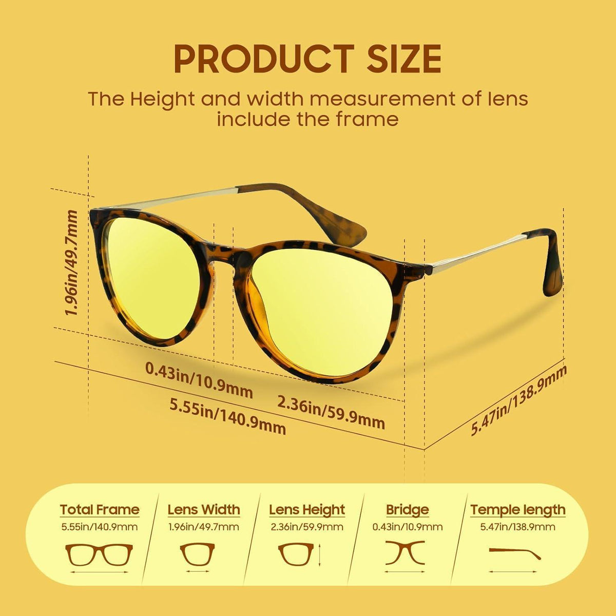 Polarisierte Damen Sonnenbrille Cateye Retro UV400 Schutz Gelb