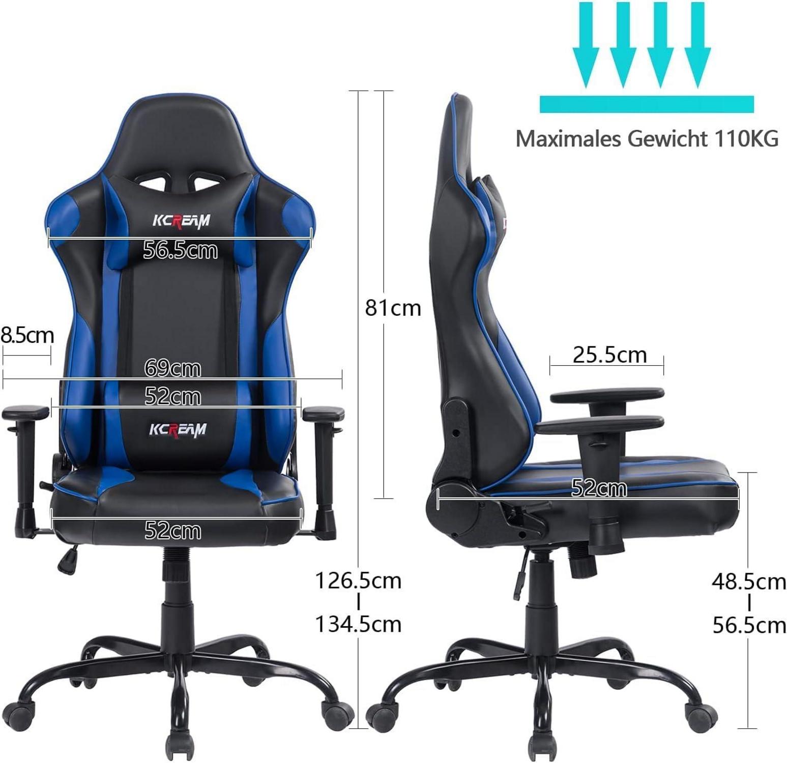 Ergonomischer Gamingstuhl mit Fußstütze und hoher Rückenlehne