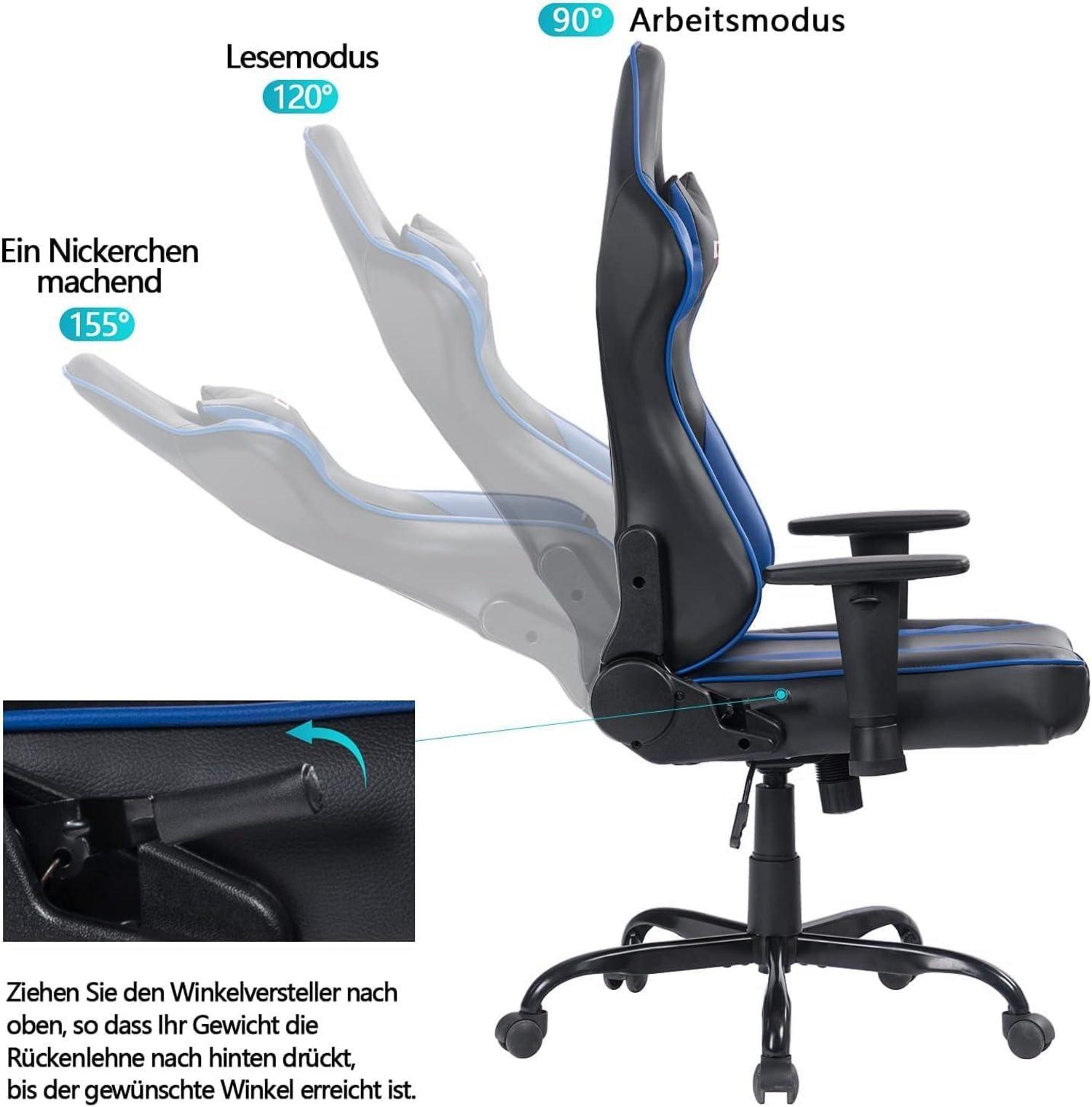 Gaming Stuhl mit Fußstütze Racing Chair PU Leder Blau