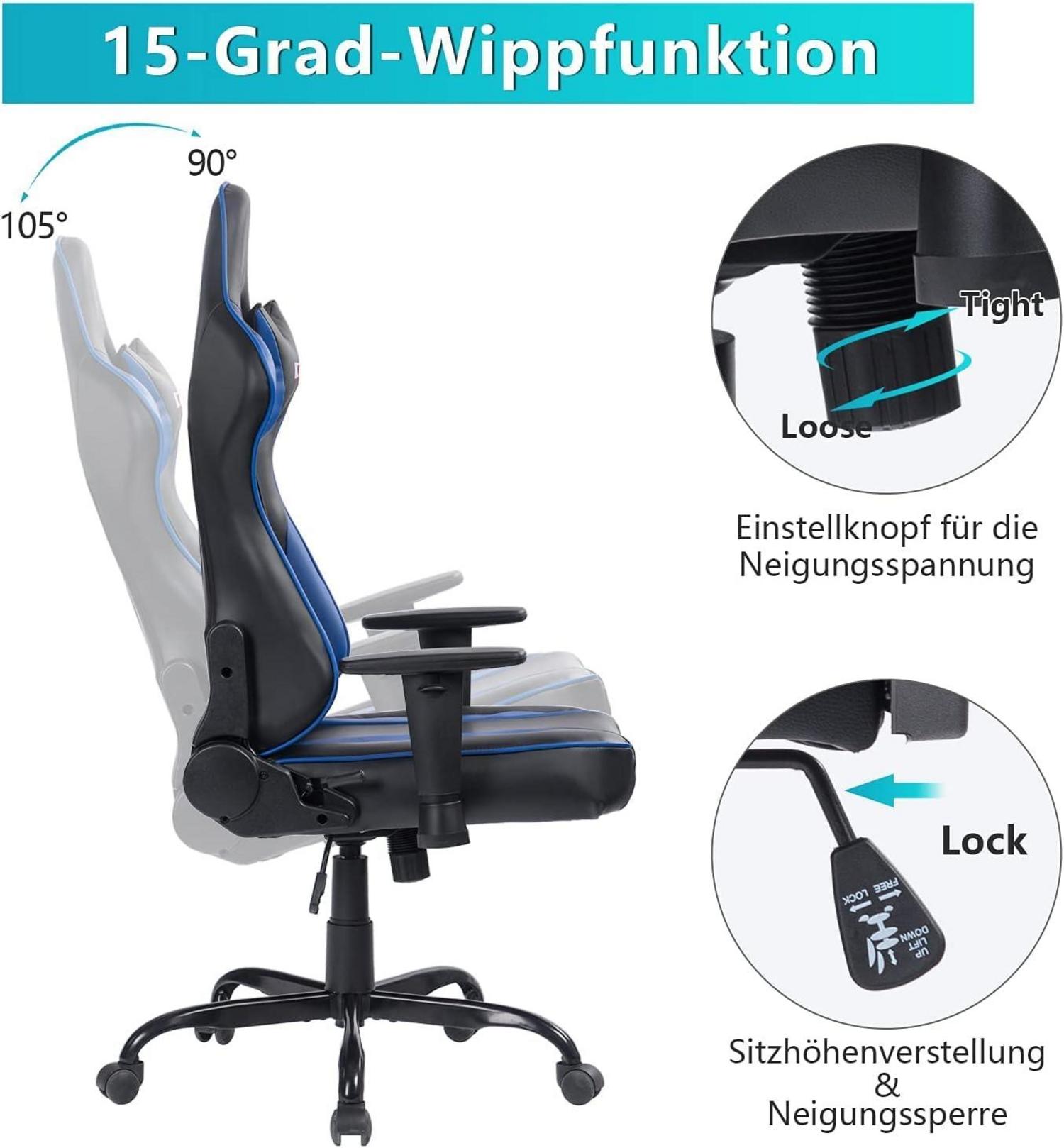 Gaming Stuhl mit Fußstütze, Ergonomisch, Racing PU Leder, Hohe