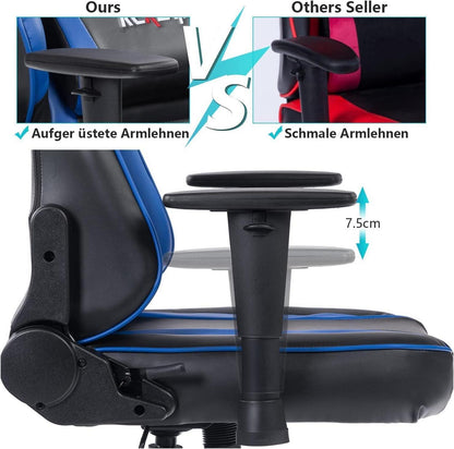 Gaming Stuhl mit Fußstütze Racing Chair PU Leder Blau
