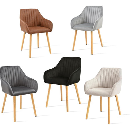 2er Set Esszimmerstühle Samt mit Holzbeinen, Hellgrau