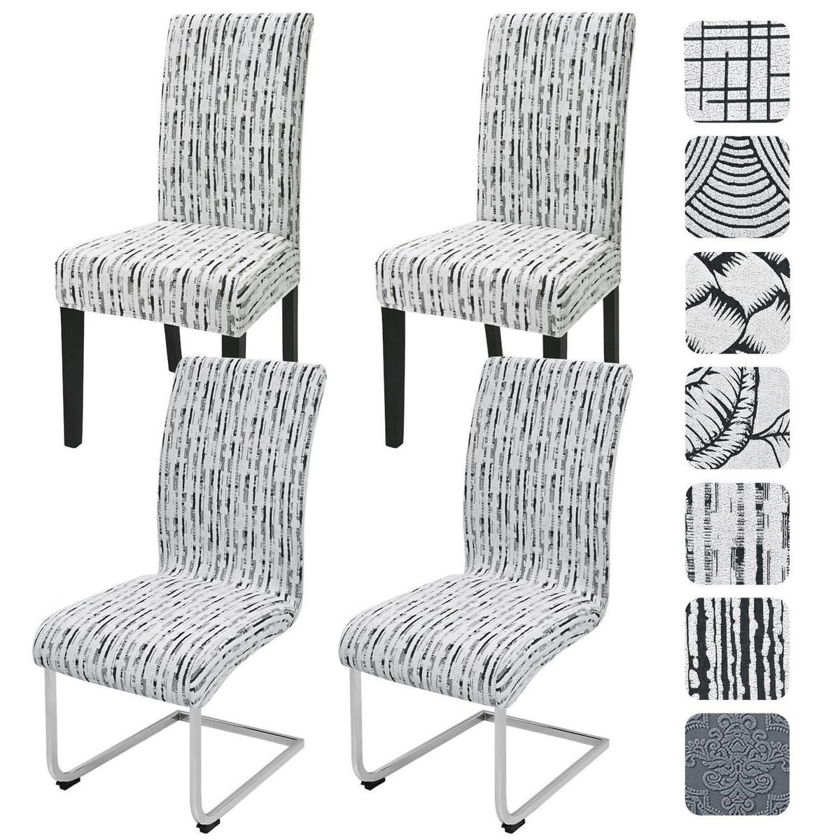 Stretch Stuhlhussen 4er Set Jacquard Weiß – Abnehmbar & Waschbar