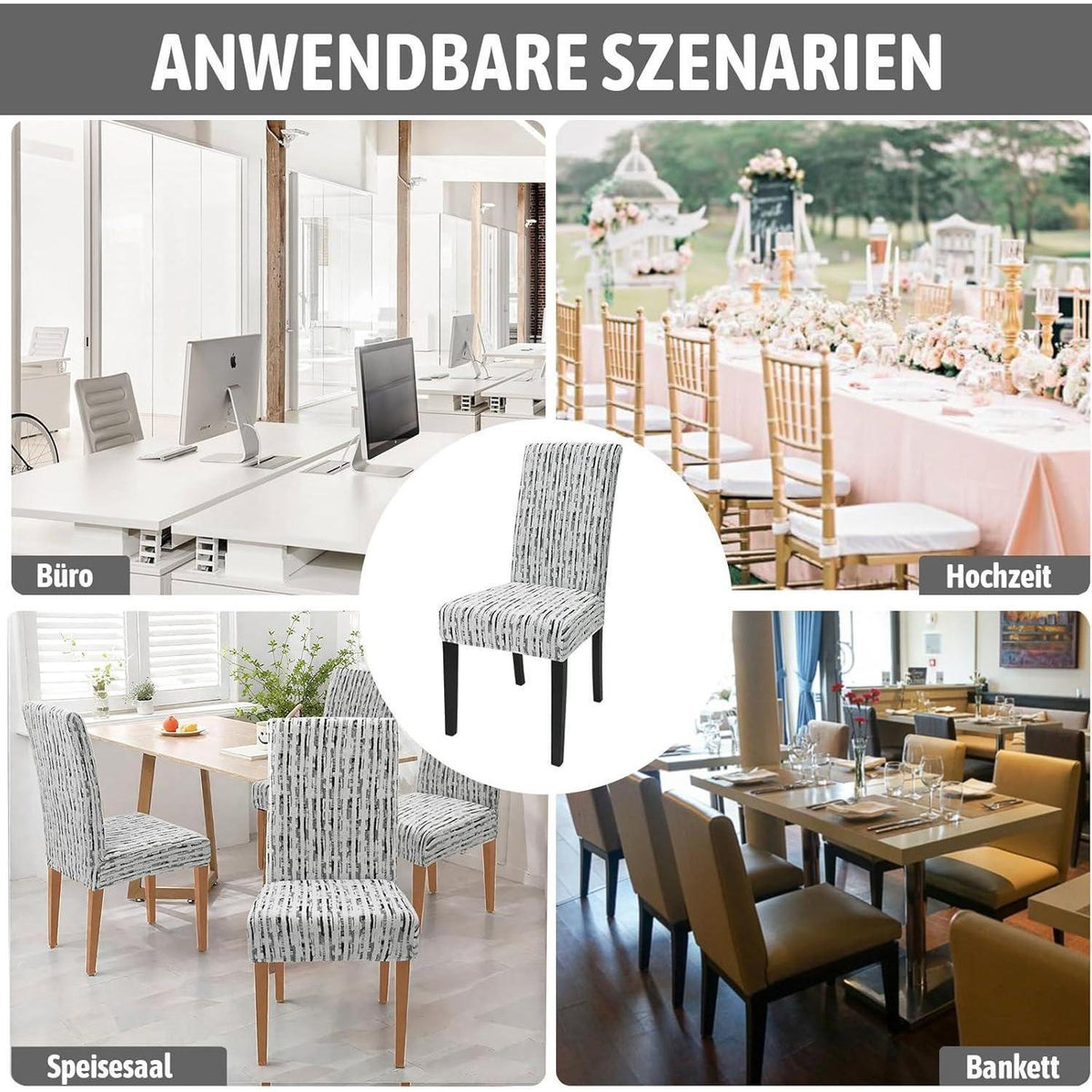 Stretch Stuhlhussen 4er Set Jacquard Weiß – Abnehmbar & Waschbar