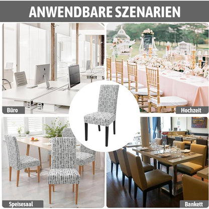 Stretch Stuhlhussen 4er Set Jacquard Weiß – Abnehmbar & Waschbar