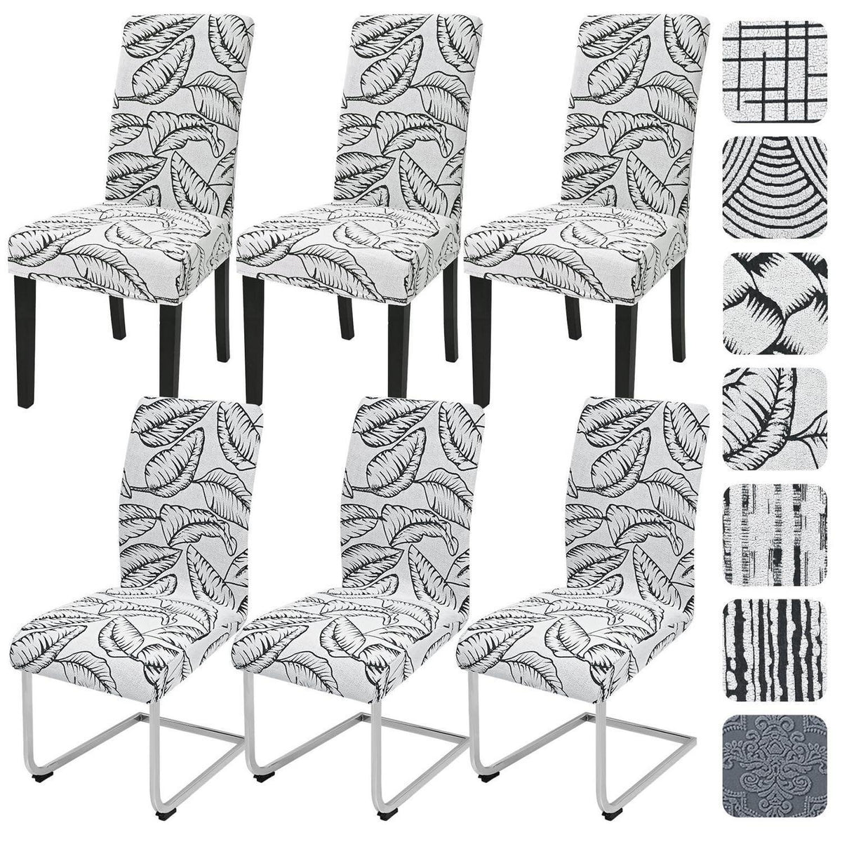 Stretch Stuhlhussen 6er Set Jacquard – Laubmuster